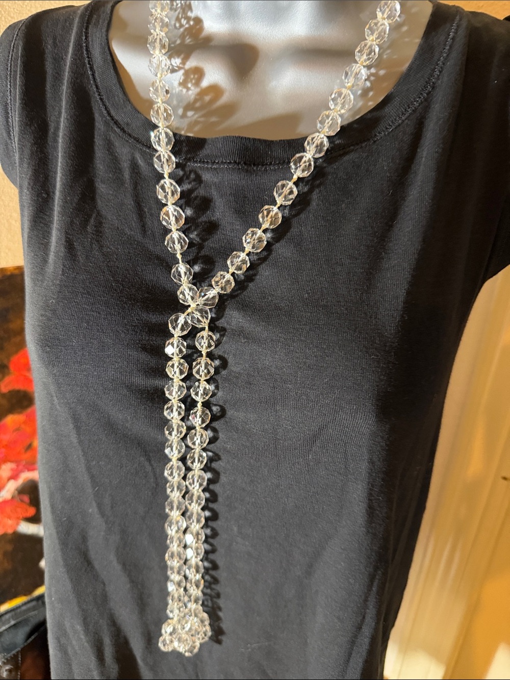 Crystal Faceted Bead Lariat - 41” long